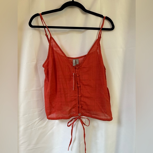 URBAN OUTFITTERS ASOS DESIGN CAMI BUTTON FRONT SUN TOP IN SHEER GRID CHECK Sz 10 - Picture 6 of 7